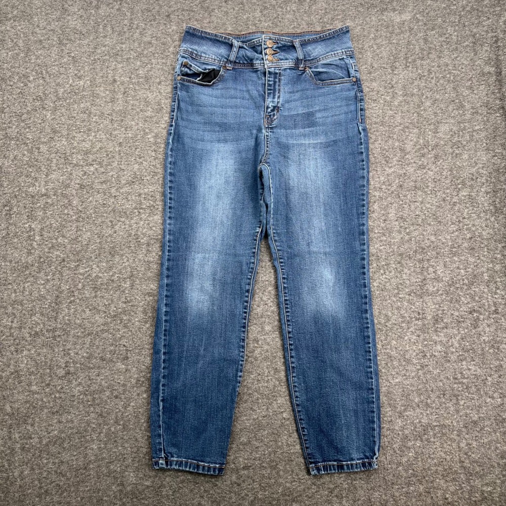 Fashion Nova Womens High Rise‎ Triple Button Skinny Jeans Dark Wash Size 13
